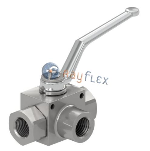 VÁLVULA DE BOLA 3 VÍAS "L" C/TALADROS DE FIJACIÓN